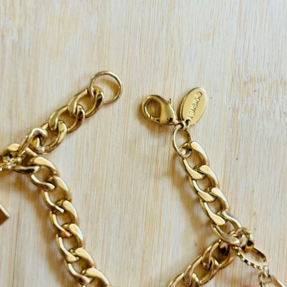 Disney Couture Story Book Tinker Bell Charm Bracelet Gold Plated Chain Crystal